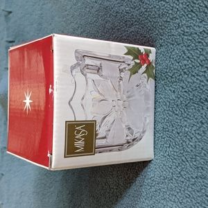 NOS Xmas Mikasa Poinsettia Glass Votive Candleholder